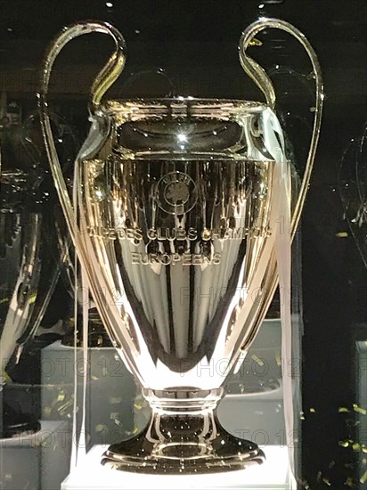 Football stadium Estadio Santiago Bernabeu, Champions League Cup, Real Madrid, Madrid, Spain,