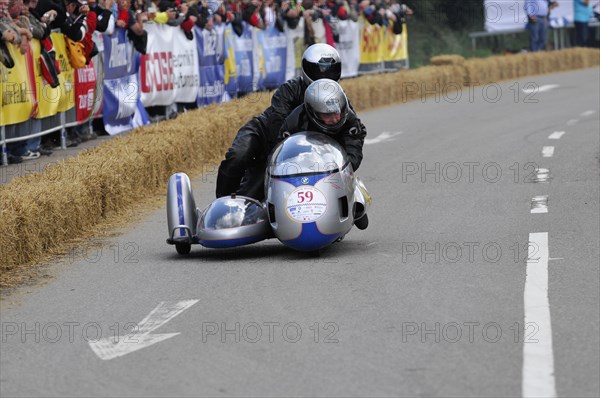 Motorbike with sidecar at high speed on a race track, SOLITUDE REVIVAL 2011, Stuttgart,