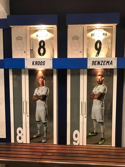 Football stadium Estadio Santiago Bernabeu, players' dressing room, Real Madrid, Madrid, Spain,