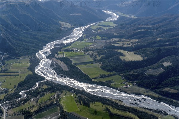 Aerial view, river, Bleone, Alpes de Haute Provence, French Maritime Alps, Massif des