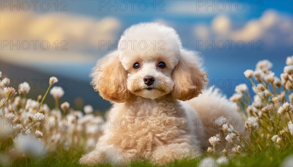 KI generated, animals, mammals, dog, domestic dogs (Canis lupus familiaris), apricot,