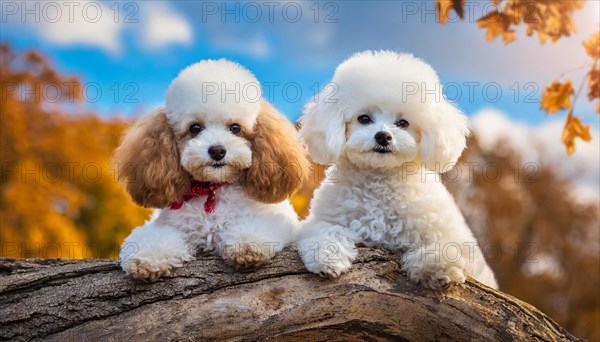 KI generated, animals, mammals, dog, domestic dogs (Canis lupus familiaris), two dogs, white,