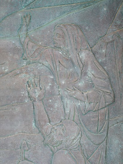 Church door with religious motifs, detail, Abbey Church of Santissima Trinita di Saccargia of the