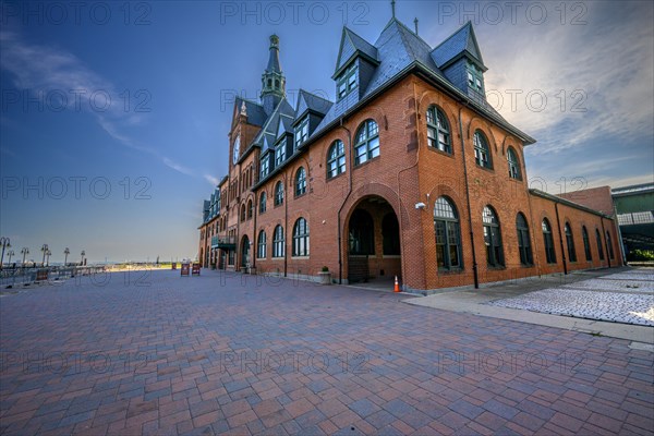 Views on New York Harbor, Manhattan and Statue of Liberty from the Liberty State Park, Jersey City,