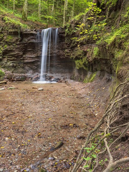 Small waterfall at Hoerschbach, Hoerschbach Valley, Swabian-Franconian Forest nature park Park,
