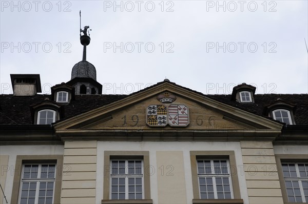 Langenburg Castle, roof of a building with weather vane and the year 1906, Langenburg Castle,