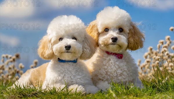 KI generated, animals, mammals, dog, domestic dogs (Canis lupus familiaris), two animals, white,