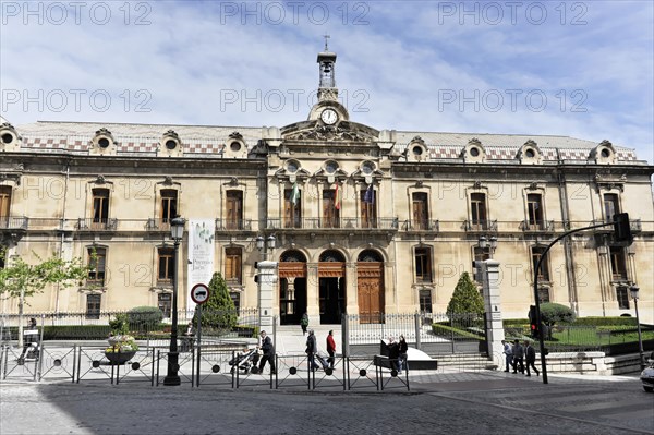 Jaen, Historic town hall with impressive architecture on a sunny day, people in the square, Ubeda,