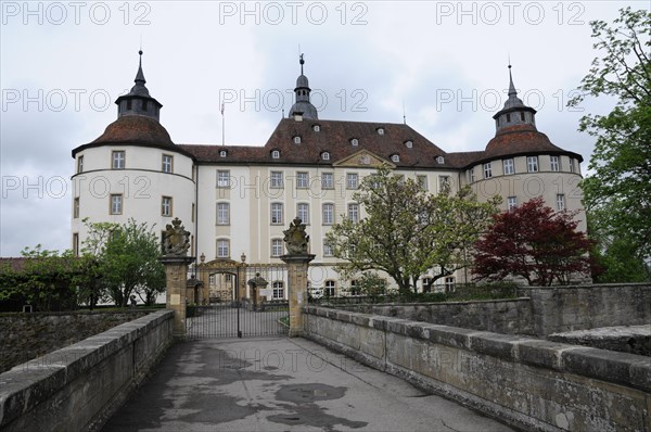 Langenburg Castle, Baroque castle with towers and cloudy sky, Langenburg Castle, Langenburg,