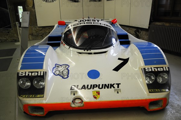 Deutsches Automuseum Langenburg, White Porsche racing car with Blaupunkt and Shell logos, Deutsches