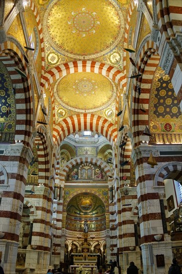 Church of Notre-Dame de la Garde, Marseille, Magnificent church interior with richly decorated