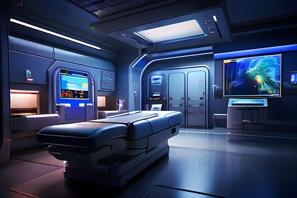 Modern hospital interior of a miri room with an advanced scanner machine, AI generated, modern,