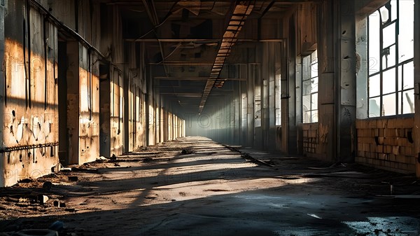 Deserted military base featuring empty barracks and abandoned tanks in silent, AI generated