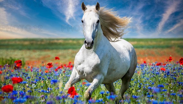 KI generated, A horse, horses, Arabian, in front of a blue sky, thoroughbred Arabian, AV, Arabian