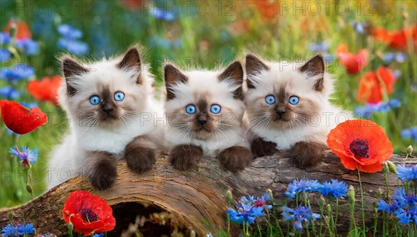 KI generated, animal, animals, mammal, mammals, cat, felidae (Felis catus), three cats resting on a
