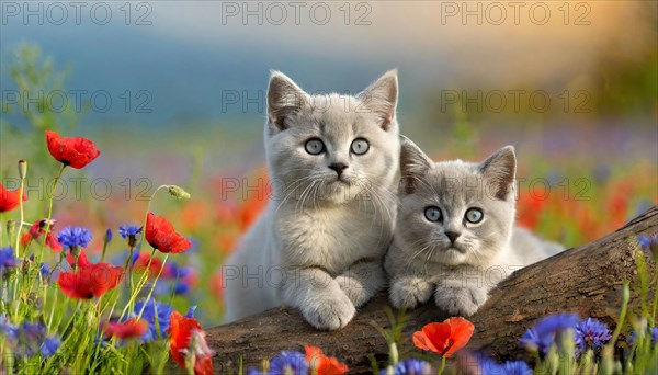 KI generated, animal, animals, mammal, mammals, cat, felidae (Felis catus), two kittens resting on