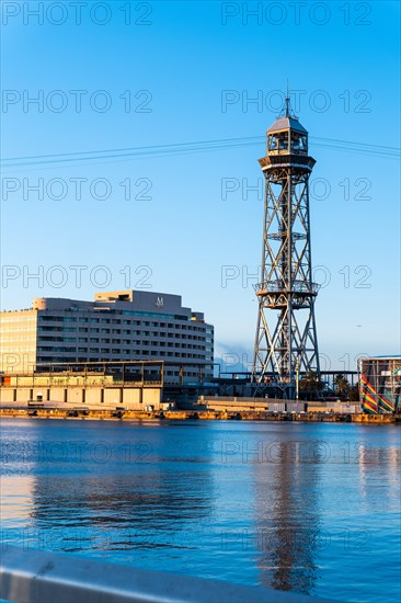 View of the old harbour and the cable car in Barcelona, Spain, Europe