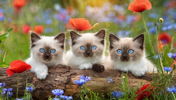 KI generated, animal, animals, mammal, mammals, cat, felidae (Felis catus), three cats resting on a
