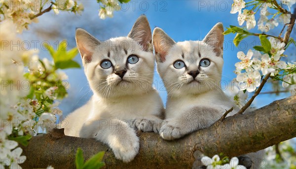 KI generated, animal, animals, mammal, mammals, cat, felidae (Felis catus), two kittens resting in