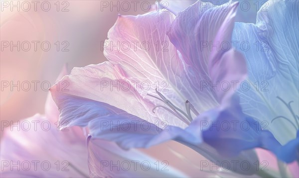 Close-up of a bellflower in soft light, closeup view, selective focus, spring background AI
