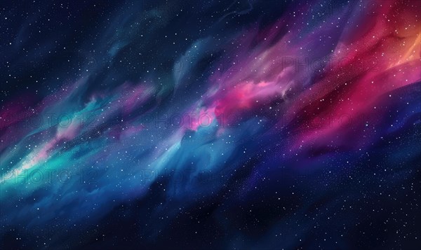 Colorful nebula-like galaxy formation with a starry background in shades of pink and blue AI