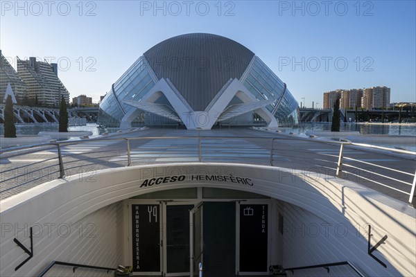 Entrance to L'Hemisferic in the City of Arts and Sciences, Cuitat de les Arts i les Ciences,