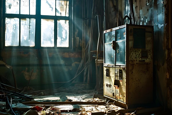 Abandoned x ray room in abandoned hospital, AI generated, hospital, damage, abandoned, ruin,