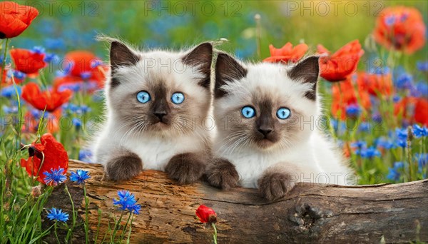 KI generated, animal, animals, mammal, mammals, cat, felidae (Felis catus), two kittens lying in a
