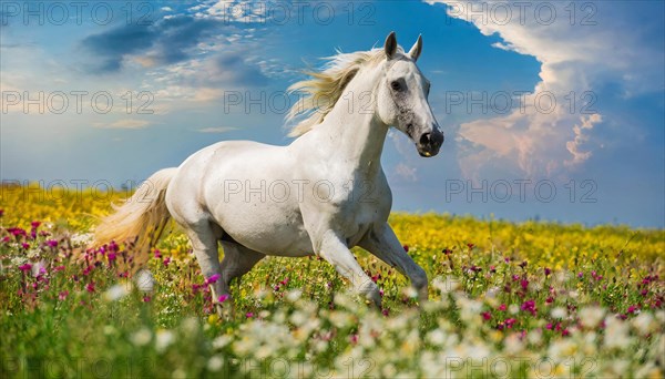 KI generated, A horse, horses, Arabian, in front of a blue sky, thoroughbred Arabian, AV, Arabian