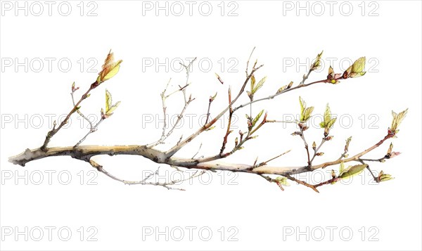 Tree sprout with coins growing from its buds, watercolor illustration on white background AI