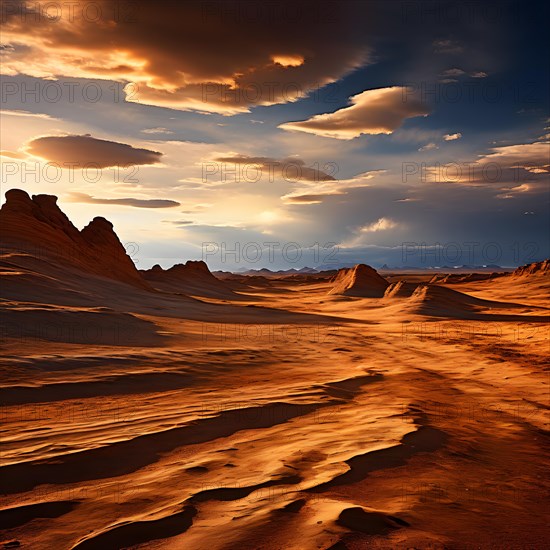 Patagonian desert landscape with powerful wind shaping landforms isolated rock formations, AI