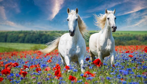 KI generated, A horse, horses, Arabian, in front of a blue sky, thoroughbred Arabian, AV, Arabian