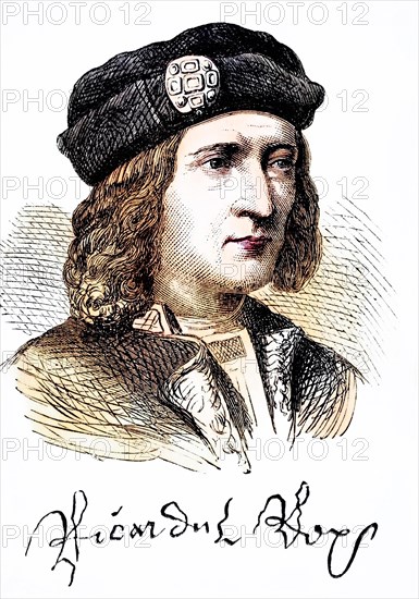 Portrait and signature of King Richard III of England 1452 to 1485, Historical, digitally restored