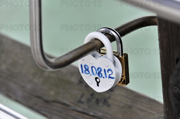 Love locks, Ponte dell Akademica, Grand Canal, A love lock with a date on a metal bridge in Venice,