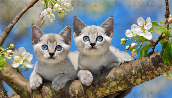 KI generated, animal, animals, mammal, mammals, cat, felidae (Felis catus), two kittens resting in