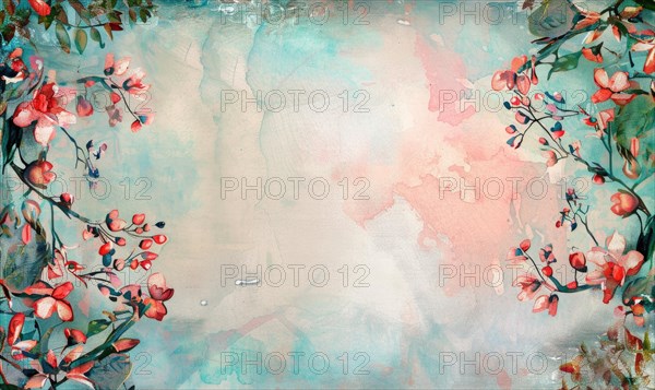 Watercolor flowers and lives, floral background space for text AI generated