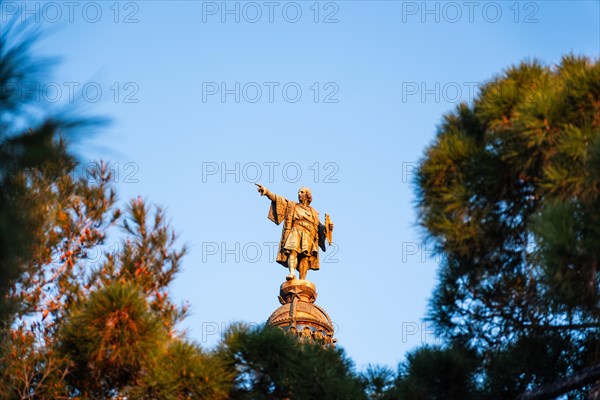 Columbus Column at the end of the Ramblas, Christopher Columbus points towards the New World,