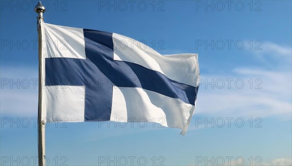 Flag, the national flag of Finland fluttering in the wind