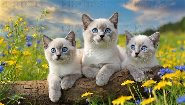 KI generated, animal, animals, mammal, mammals, cat, felidae (Felis catus), three cats resting on a