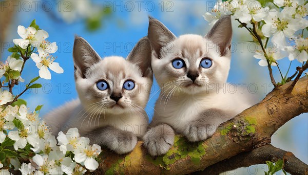 KI generated, animal, animals, mammal, mammals, cat, felidae (Felis catus), two kittens resting in