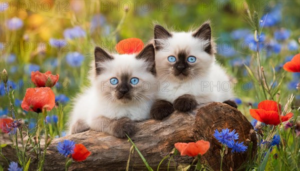 KI generated, animal, animals, mammal, mammals, cat, felidae (Felis catus), two kittens lying in a