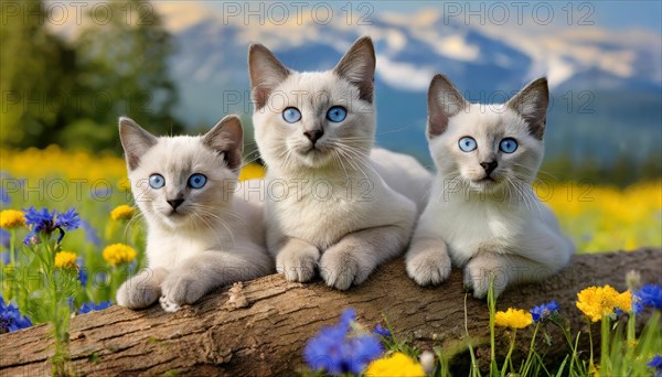 KI generated, animal, animals, mammal, mammals, cat, felidae (Felis catus), three cats resting on a