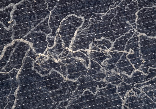 Sahara dust on a solar module, solar panel, a balcony system on a green roof, Braunschweig, Lower