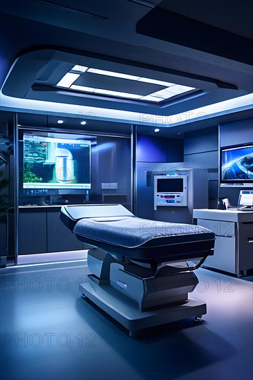 Modern hospital interior of a miri room with an advanced scanner machine, AI generated, modern,