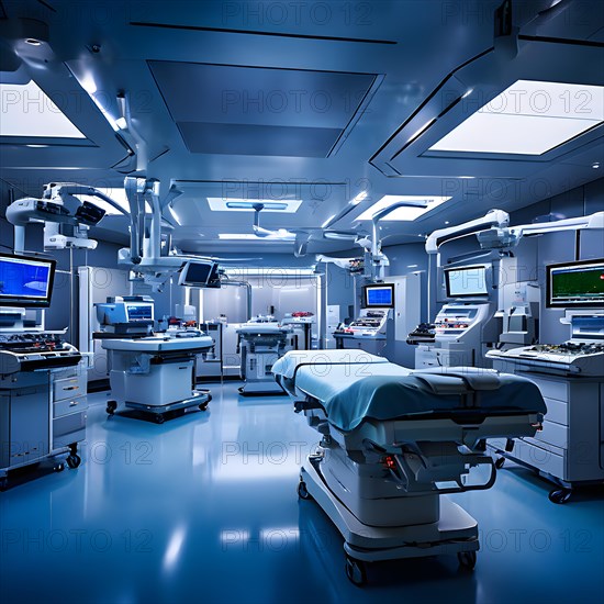 Modern hospital interior of a miri room with an advanced scanner machine, AI generated, modern,