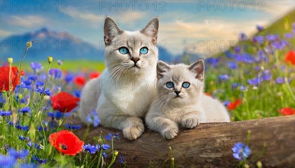KI generated, animal, animals, mammal, mammals, cat, felidae (Felis catus), a cat and a kitten
