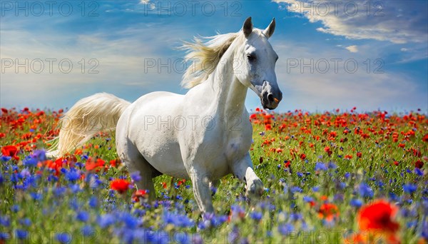 KI generated, A horse, horses, Arabian, in front of a blue sky, thoroughbred Arabian, AV, Arabian