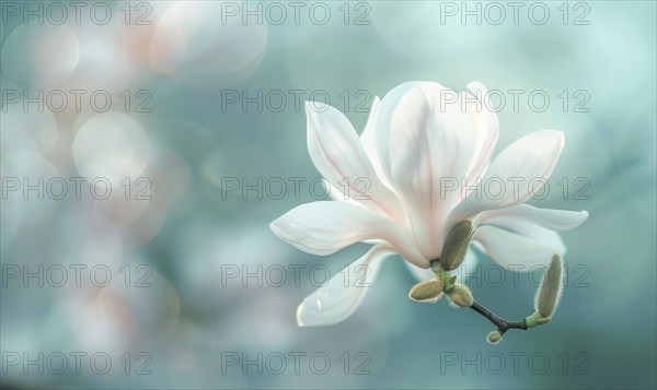 Close-up of a delicate magnolia blossom against a soft blurred background, floral background AI