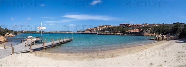 Boat landing stage, Marina of Porto Cervo, Porto Cervo, panoramic view, Costa Smeralda, Sardinia,