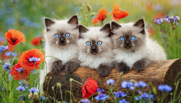 KI generated, animal, animals, mammal, mammals, cat, felidae (Felis catus), three cats resting on a
